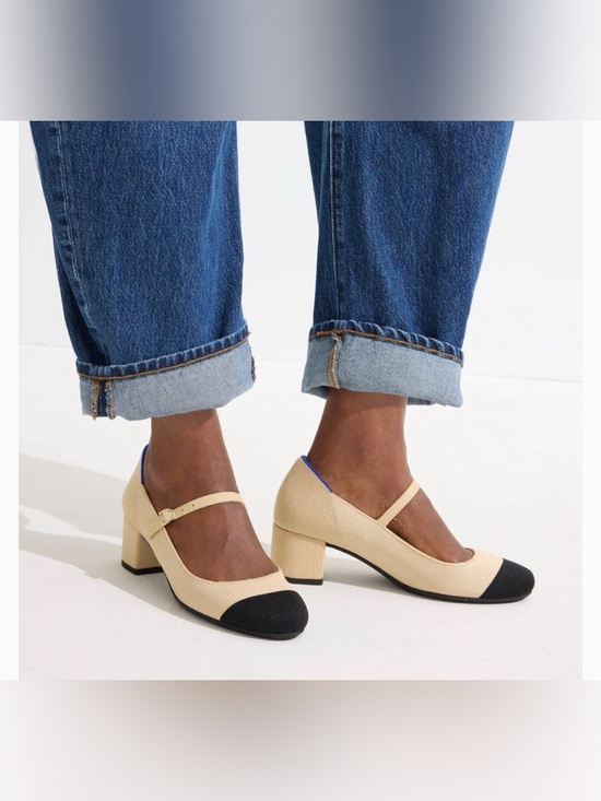 Rothy's Shoes - Rothys The Mary Jane Heel - Cream Captoe